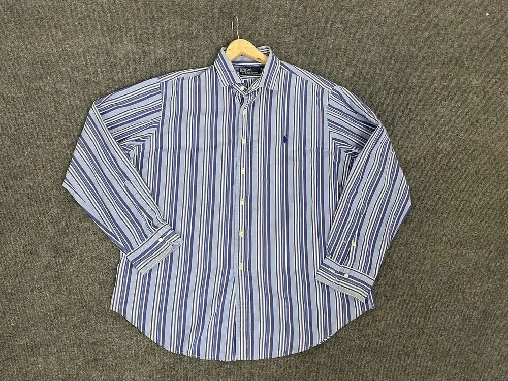 Polo Ralph Lauren Shirt Mens Extra Large Button Up Blue Striped Long Sleeve N253